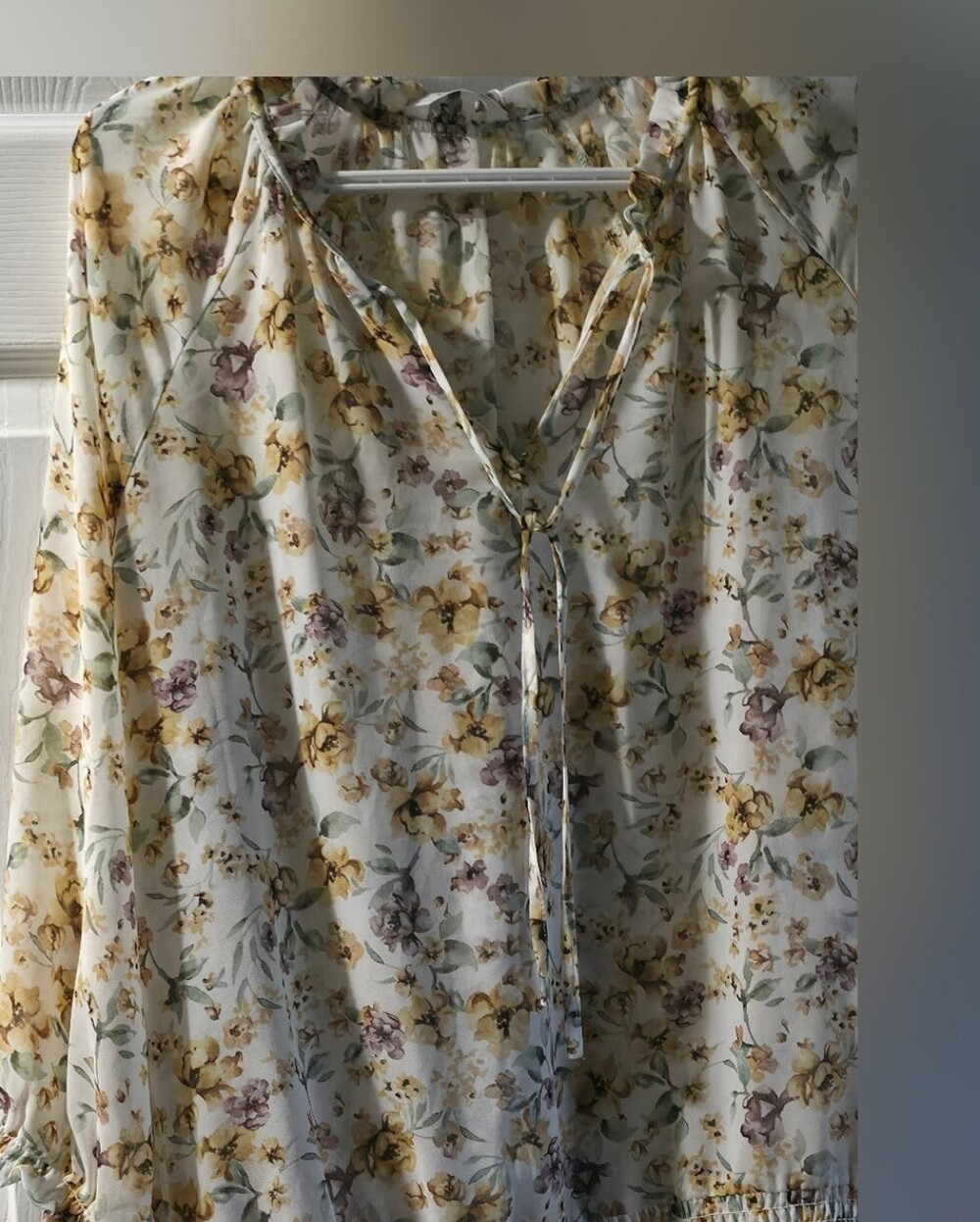 4/$25 Deal! Women’s Floral Tie-Neck Blouse in Soft Yellow
